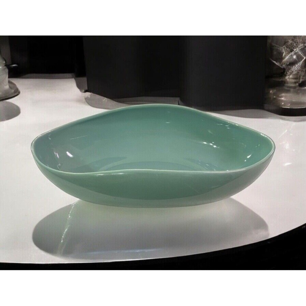 Vintage Abingdon Console Oval Statement Bowl Turquoise Pottery Made USA #645 MCM